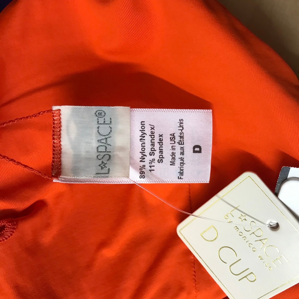 L*Space Monica Wise Orange Ribbed V-Notch SIREN Bikini Top D Cup New - Picture 7 of 10